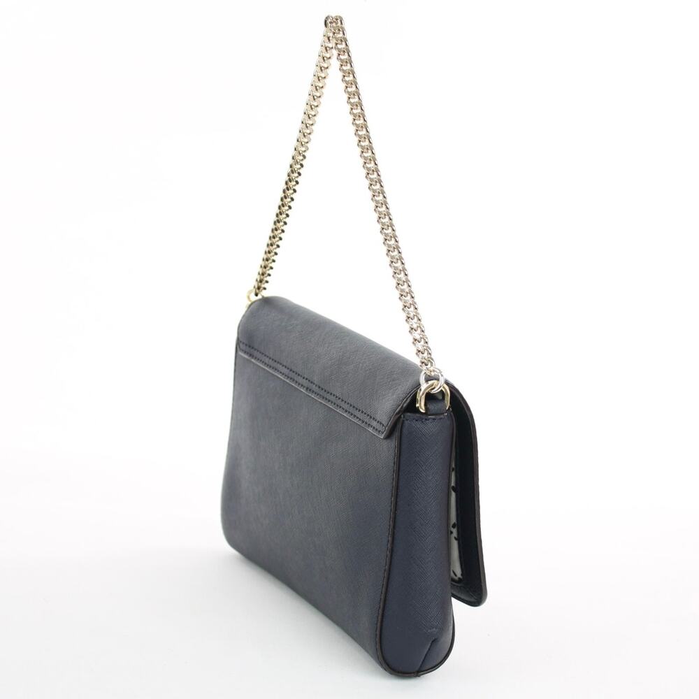 Kate Spade Leather Chain Shoulder Bag Navy Blue Flap Gold Chain Strap - Picture 4 of 8